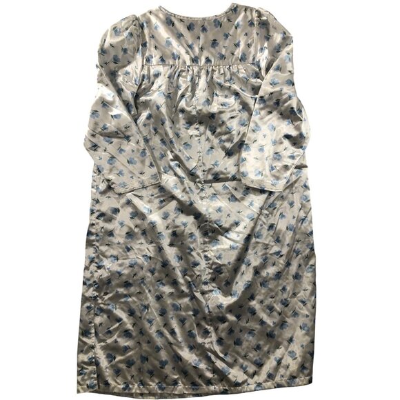 Nightgown Delicates Large Satin White Blue Floral Lace Tradwife Vtg Cottagecore - Picture 2 of 9